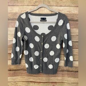 American Eagle Outfitters Women’s Button Cardigan Sweater Gray Polka Dots Medium